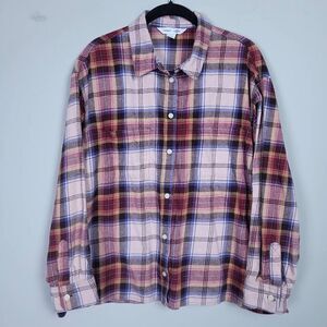 Old Navy Womens Boyfriend Shirt Flannel XL Red Button Front Long Sleeve Cropped
